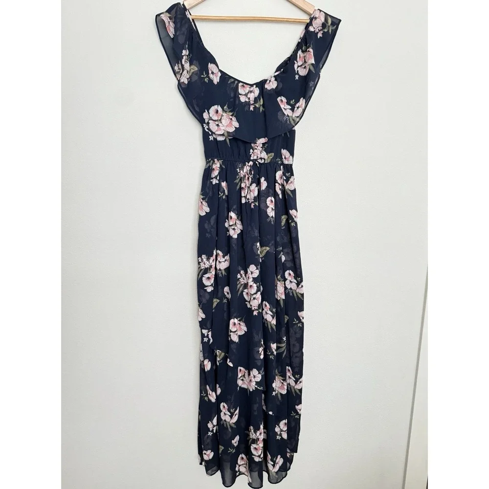 Y2K Abercrombie & Fitch Chiffon Maxi Dress Womens XS Cottagecore Romantic Beachy